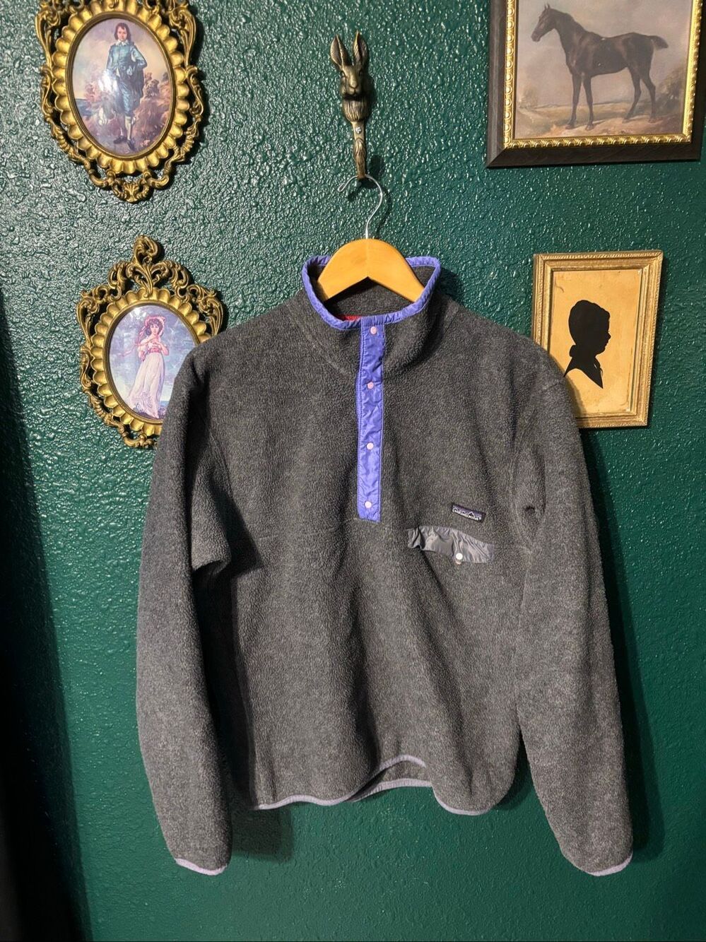 Vintage Patagonia Snap T Synchilla Fleece Pullover Gray Purple Jacket Womens Med